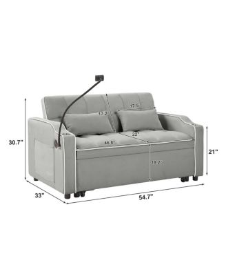 2-Seater Sofa Bed with Pull Out Sleeper, USB & Type-C Charging, Adjustable Backrest, Modern Velvet Loveseat for Small Spaces