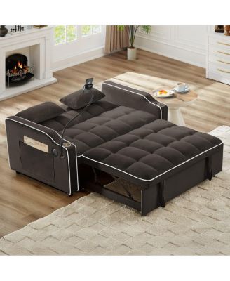 2-Seater Sofa Bed with Pull Out Sleeper, USB & Type-C Charging, Adjustable Backrest, Modern Velvet Loveseat for Small Spaces