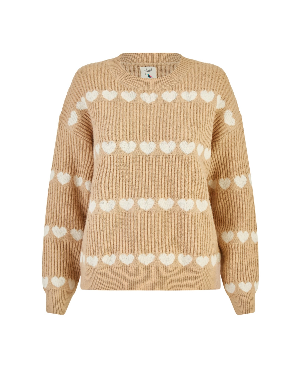 Yumi Women's Knitted Heart Stripes Sweater