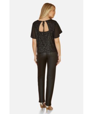 Women's Sheer Short Sleeve Sequin Top