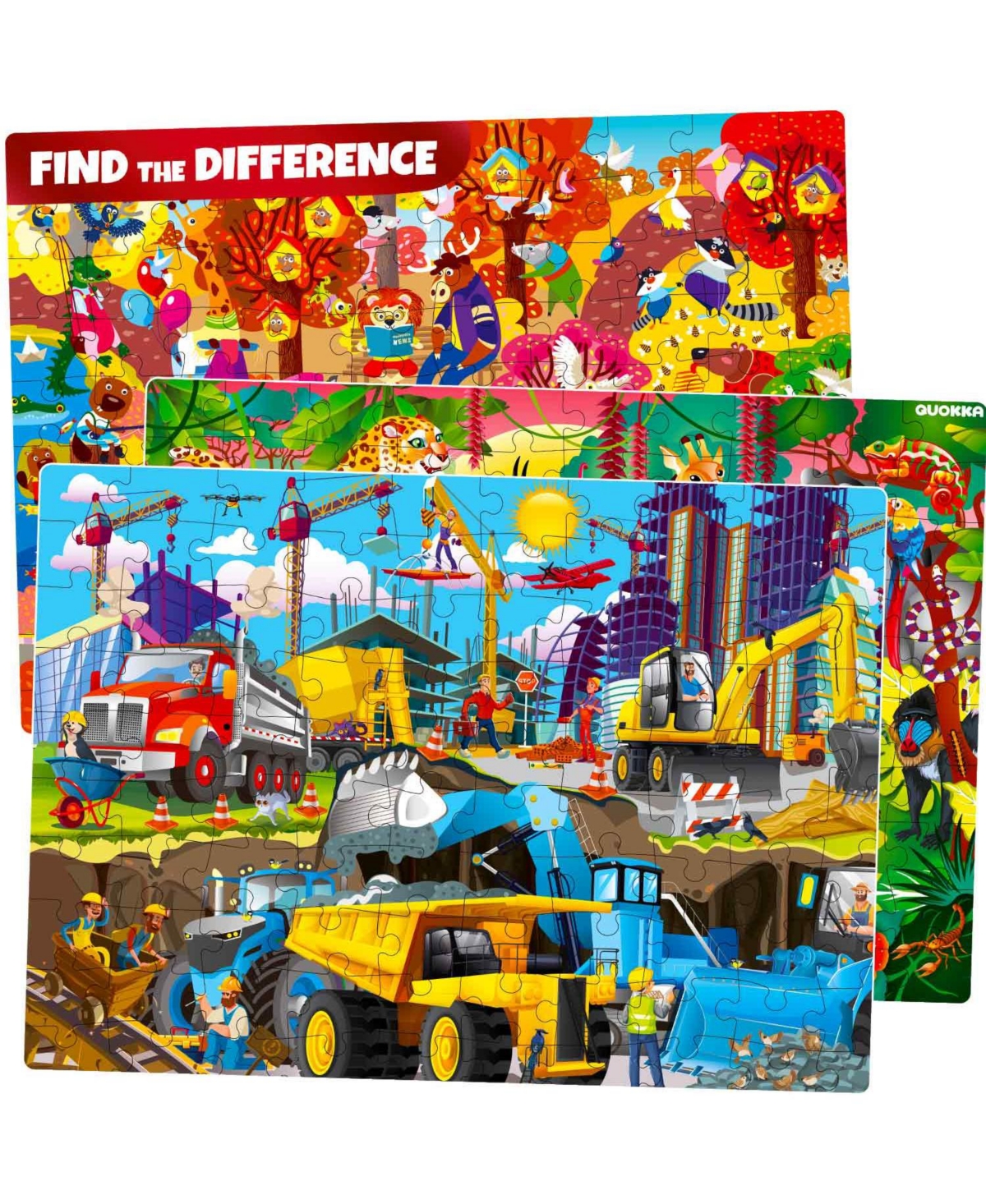 Quokka 3x100 Pcs Puzzles for Kids - Park, Wild Africa, Construction