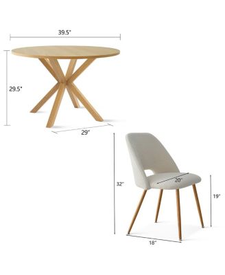 5-Piece Round Dining Table Set, Wood-Look Table with Metal Base and 4 Upholstered Chairs for Kitchen or Small Dining Room-Maison Boucle