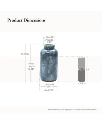 13.8" Terracotta Blue Mottled Round Vase, Ceramic Jar for Dried Flowers & Home Decor