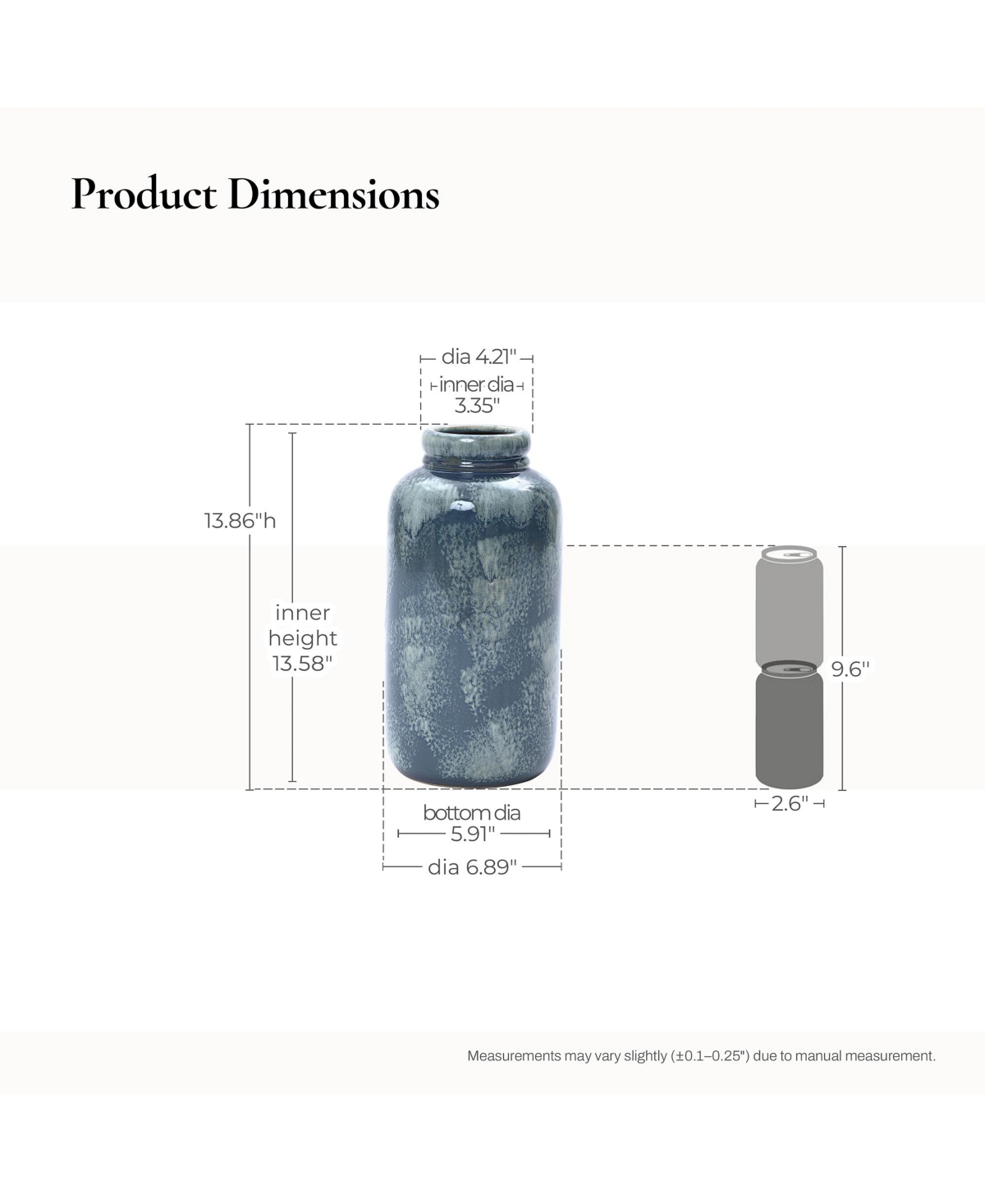 LuxenHome 13.8" Terracotta Blue Mottled Round Vase, Ceramic Jar for Dried Flowers & Home Decor