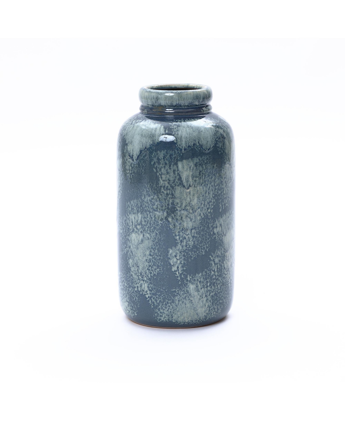 LuxenHome 13.8" Terracotta Blue Mottled Round Vase, Ceramic Jar for Dried Flowers & Home Decor