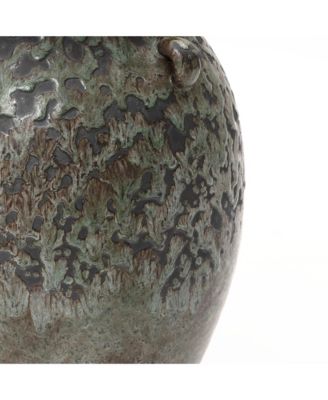 Antiqued Terracotta Jar Vase, Rustic 14.17-Inch Green & Brown Flower Holder