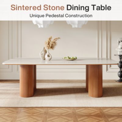 1 Pc Sintered Stone Dining Table 78.7 Inch Seats 8–10 Rectangular Solid Wood Legs Mid-Century Kitchen Dining Room Table