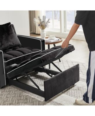 3-in-1 Convertible Velvet Chair Bed, Single Sleeper Sofa with Adjustable Backrest, Pull Out Bed & Side Pocket for Small Spaces