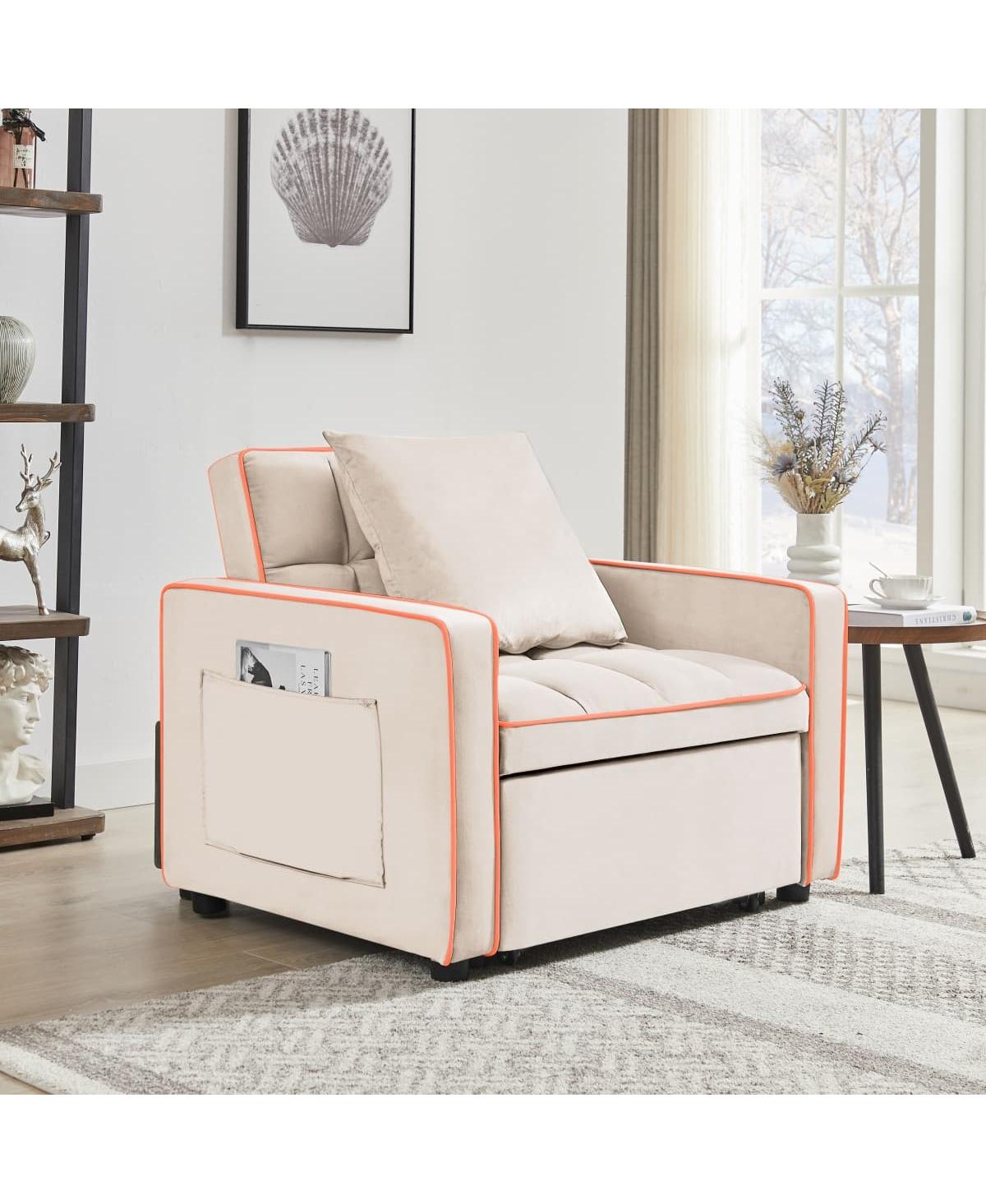 Maison Boucle 3-in-1 Convertible Velvet Chair Bed, Single Sleeper Sofa with Adjustable Backrest, Pull Out Bed & Side Pocket for Small Spaces