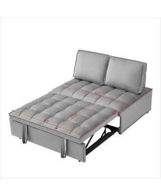 Modern Velvet Pull-Out Loveseat Sleeper, Tufted Convertible Sofa Bed with Removable Back Cushions for Small Apartments
