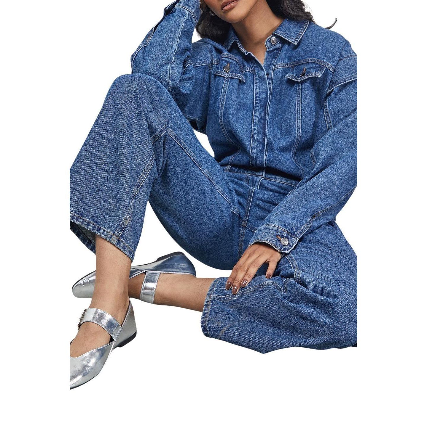 Женский комбинезон Warehouse Tony Denim Jumpsuit, цвет: Синий — фото 7