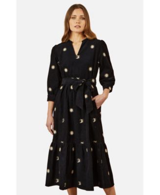 Women's Cosmic Embroidery Cord Midi Shirt Dress