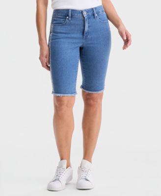 Women's Embroidered Mid-Rise Raw-Edge Bermuda Shorts, Macy's Exclusive