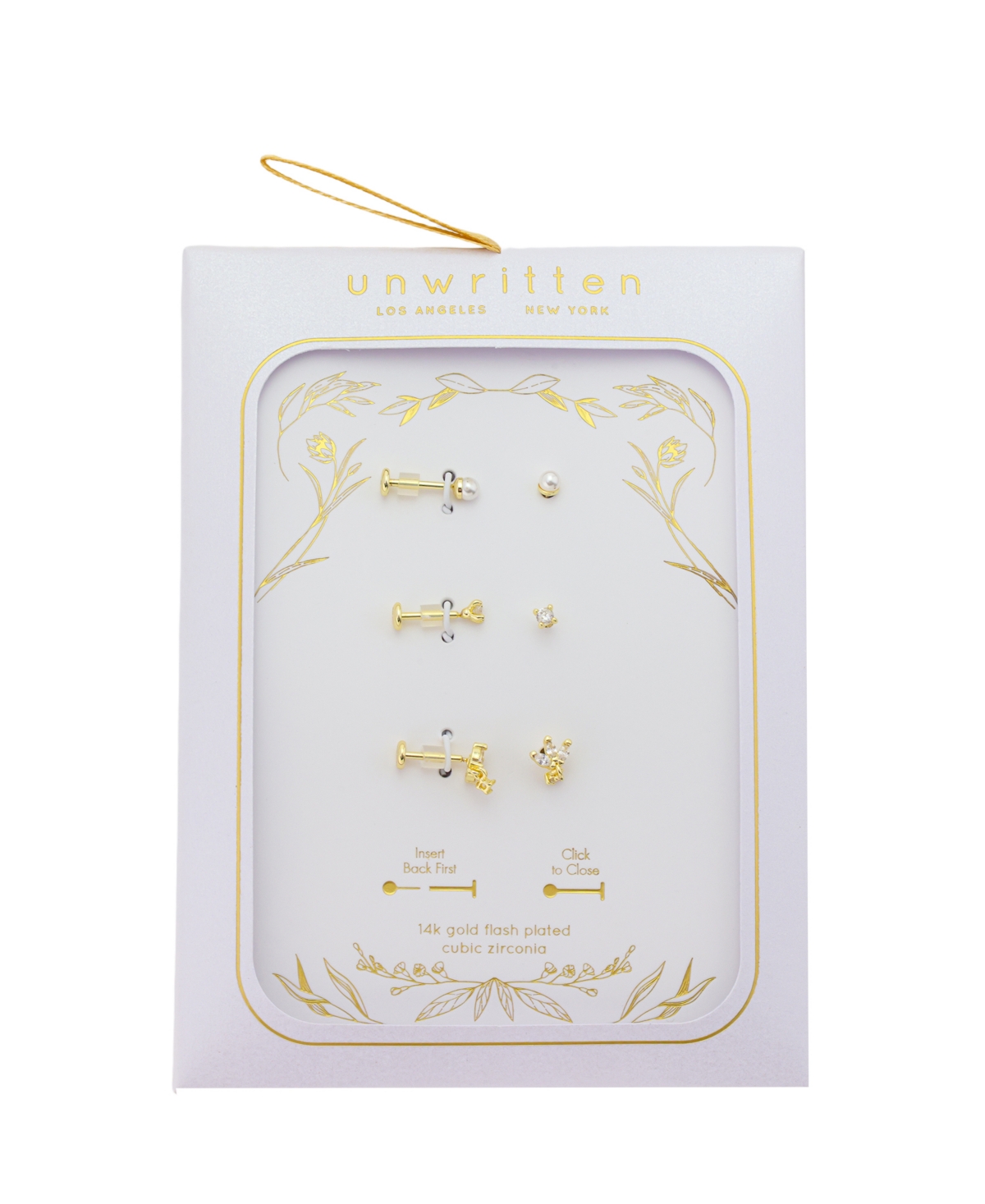 Unwritten Trio Cubic Zirconia And Mother Of Pearl Flat Back Earrings Set In Gold