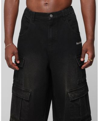 Men's Loiter 3 Quarter Denim Cargo Pants with Embroidered Star Graphics