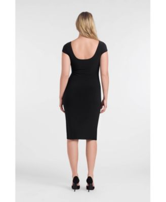 Women's S3 Sculpting Shapewear Square Neck Cap Sleeve Solid Midi Dress