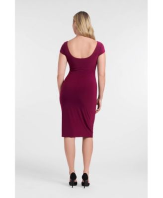 S3 Square Women's Neck Cap Sleeve Sculpting Midi Dress with Built-In Shapewear 