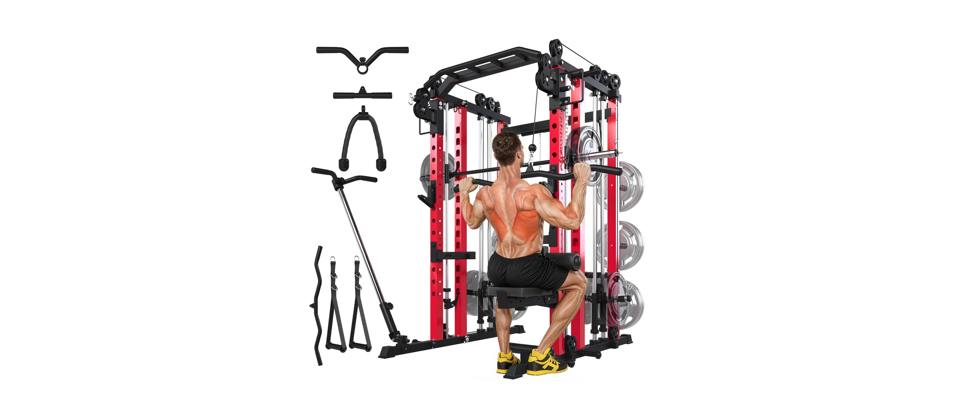 Aecojoy Smith Machine 2000lbs Crossover Machine with Lat Pulldown Strength Training Power Cages.