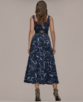 Women's Square Neck Belted A-Line Dress