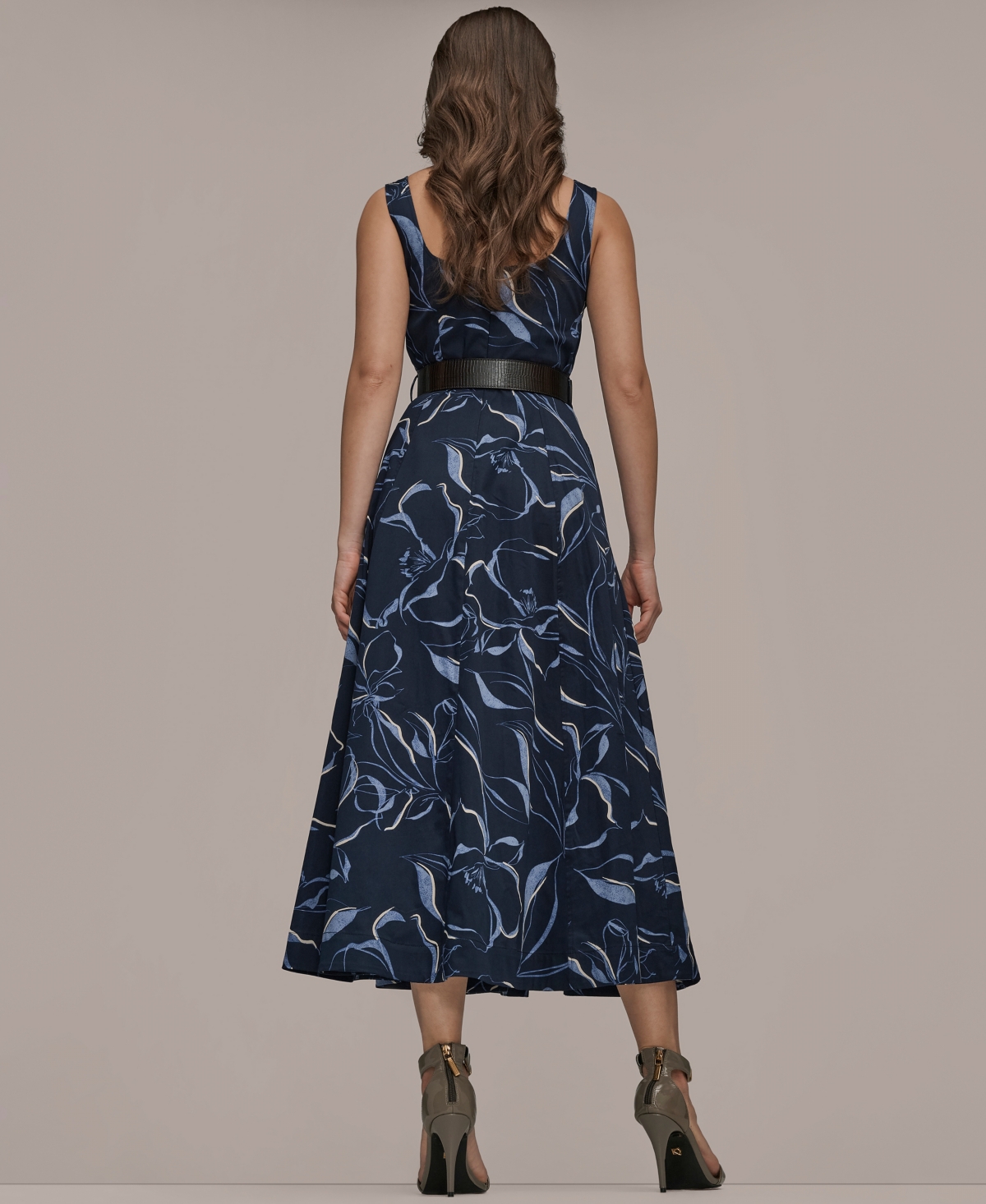 Donna Karan New York Women's Square Neck Belted A-Line Dress