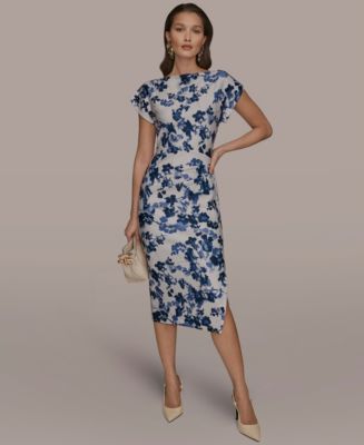 donna karan sleeveless boat neck floral scuba midi sheath dress Donna Karan Sleeveless Floral Print Scuba Midi Dress