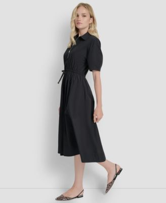 Women's Short-Sleeve Collar Zip Neck Midi Dress