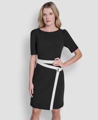 Women's Short-Sleeve Jewel Neck Scuba Crepe Dress
