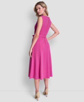 Women's Sleeveless Boat Neck Scuba Crepe Midi Dress
