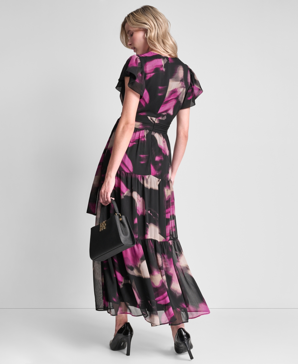 Dkny Women's Ruffle Cap Sleeve Surplice Neck Maxi Dress