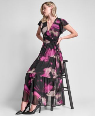 Women's Ruffle Cap Sleeve Surplice Neck Maxi Dress