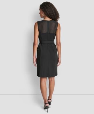 Women's Sleeveless Scuba Crepe Mesh Sheath Dress