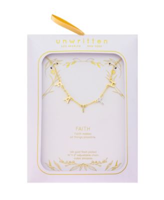 Two Tone "FAITH" Cubic Zirconia Cross Necklace