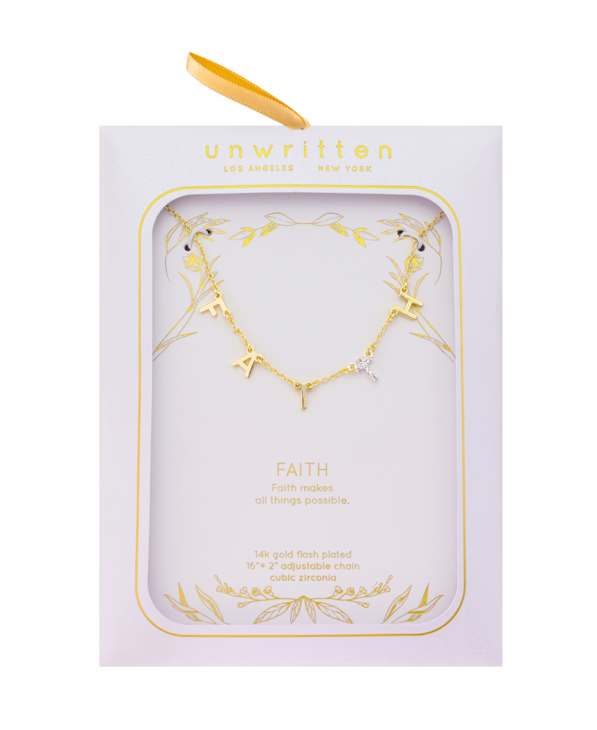 Unwritten Two Tone Faith Cubic Zirconia Cross Necklace With Extender In Yellow