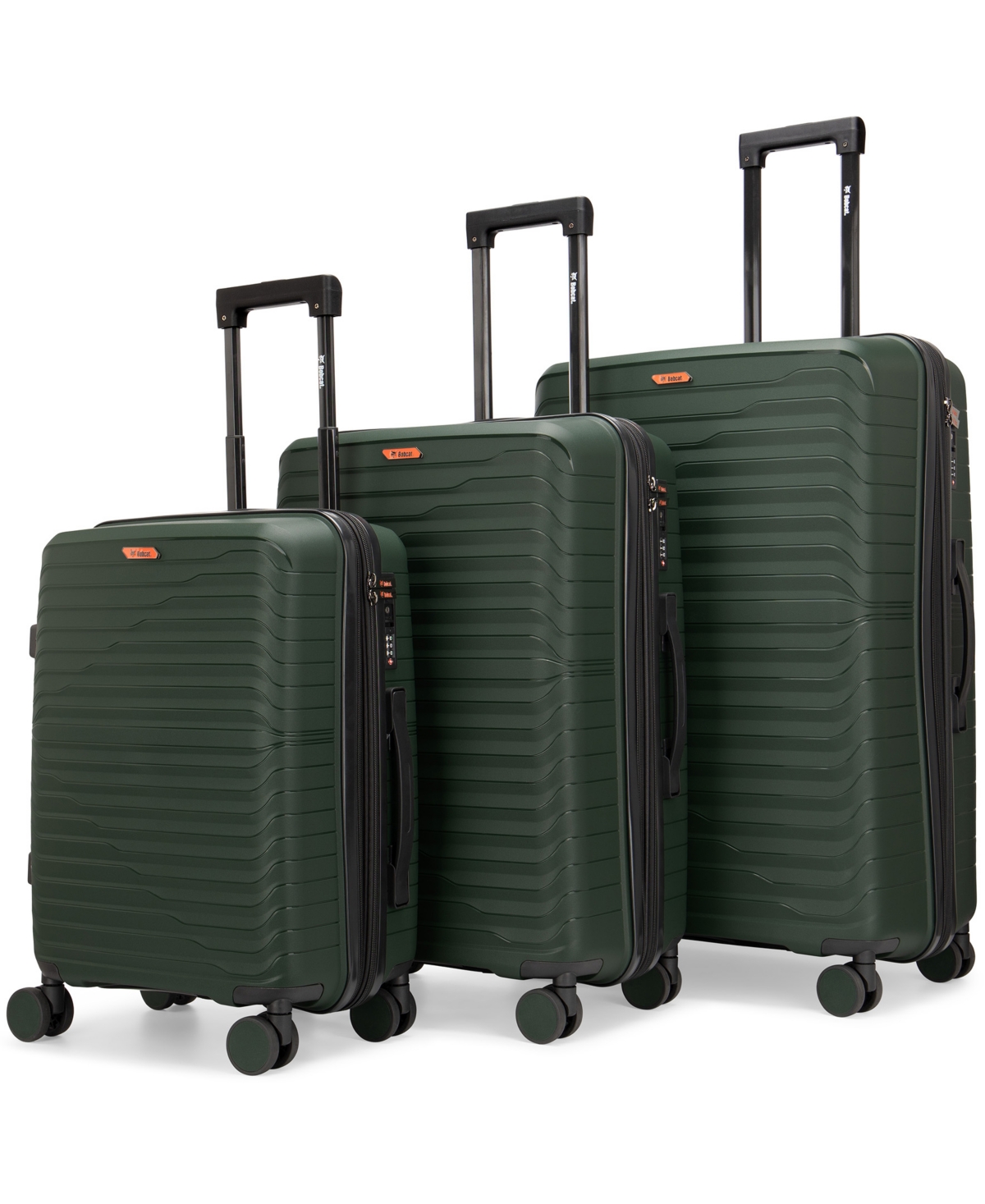 Bobcat Excavator 3 Piece Expandable Spinner Luggage Set With Tsa Lock In Green