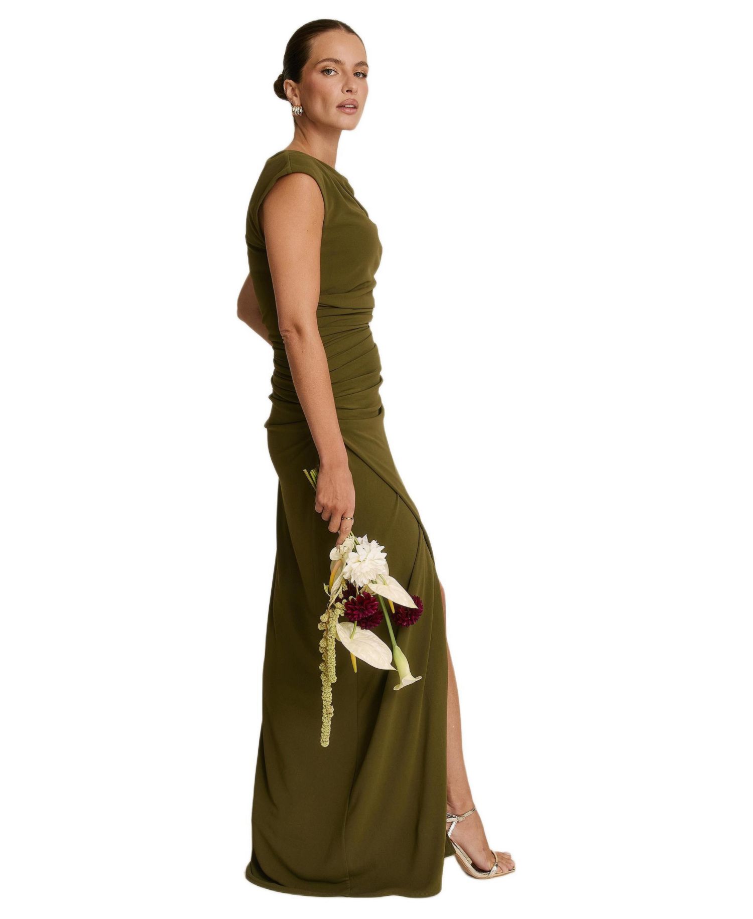 Women's Cowl Gathered Short Sleeve Bridesmaid