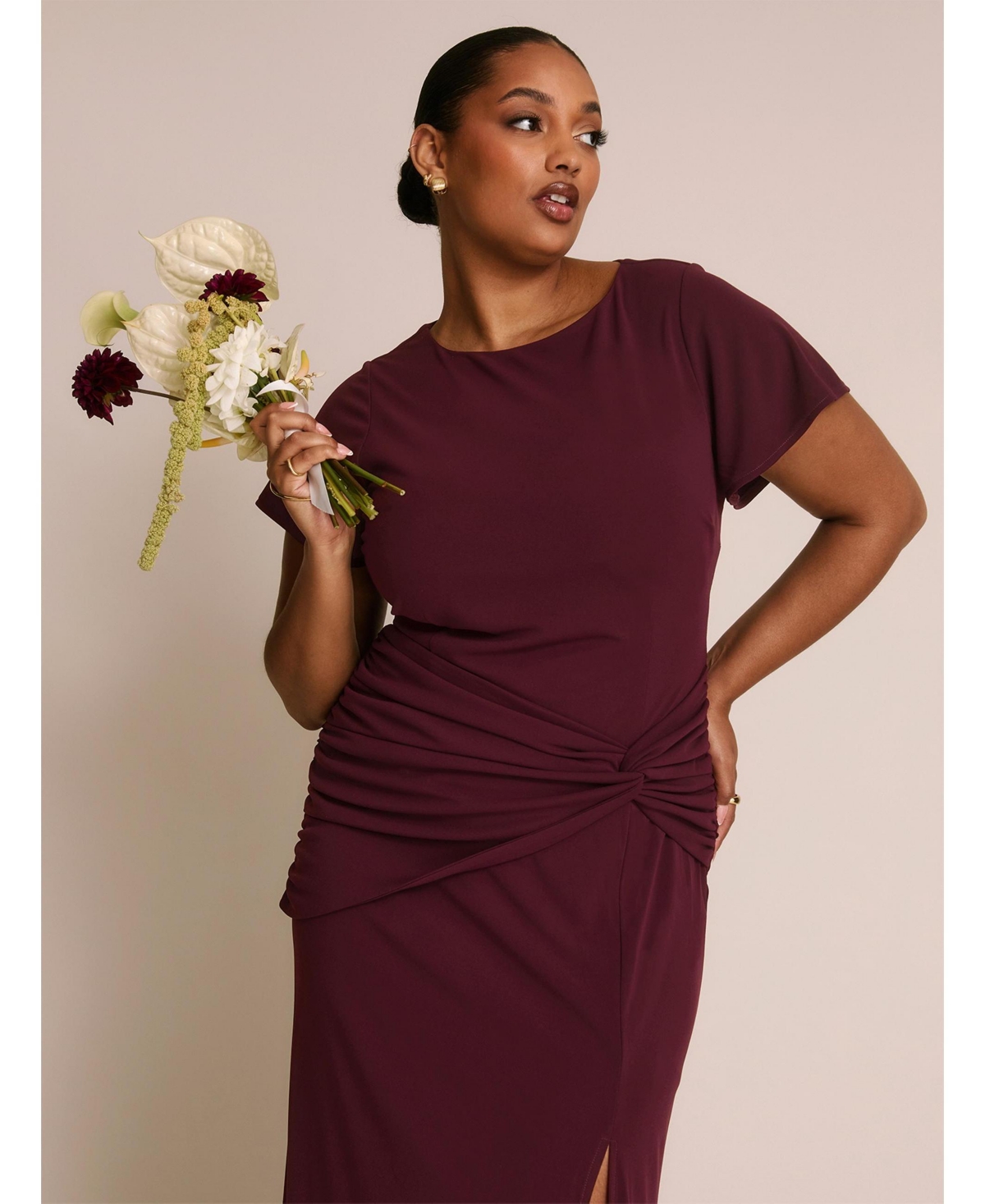 Six Stories Women's Knot Panel Flutter Sleeve Stretch Dresses