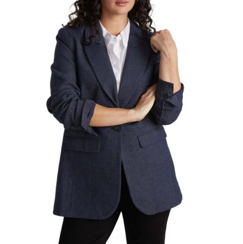 Женский пиджак Universal Standard Plus Size Percy Denim Look Blazer, цвет: Тёмный индиго