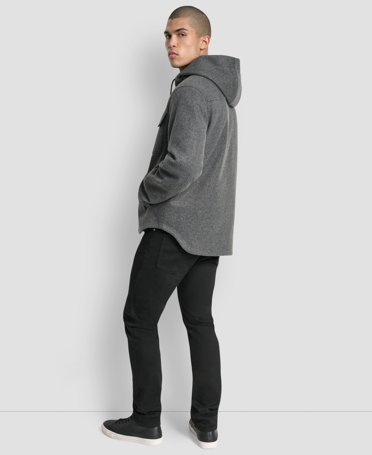 Dkny Men's Faux Wool Hooded Shirt Jacket