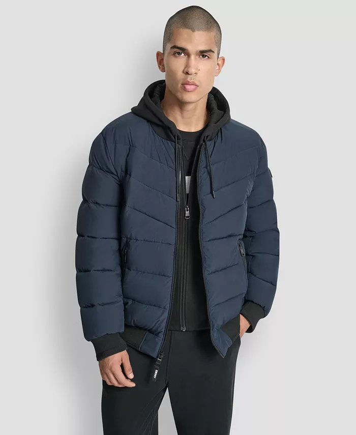 Men's Hooded Quilted Puffer Bomber Jacket - thumbnail 5
