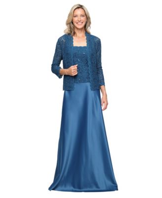Women's 3/4-Sleeve Scalloped Jacket & Gown, 2-Piece Set