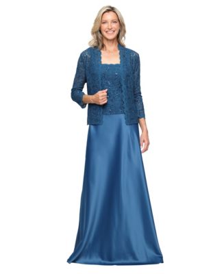sachin and babi light blue dress Alex Evenings Women's 3/4-Sleeve Scalloped Jacket & Gown, 2-Piece Set - Peacock