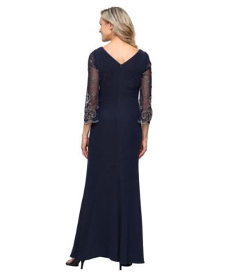 Women's Boat Neck Long Metallic Knit Ball Gown