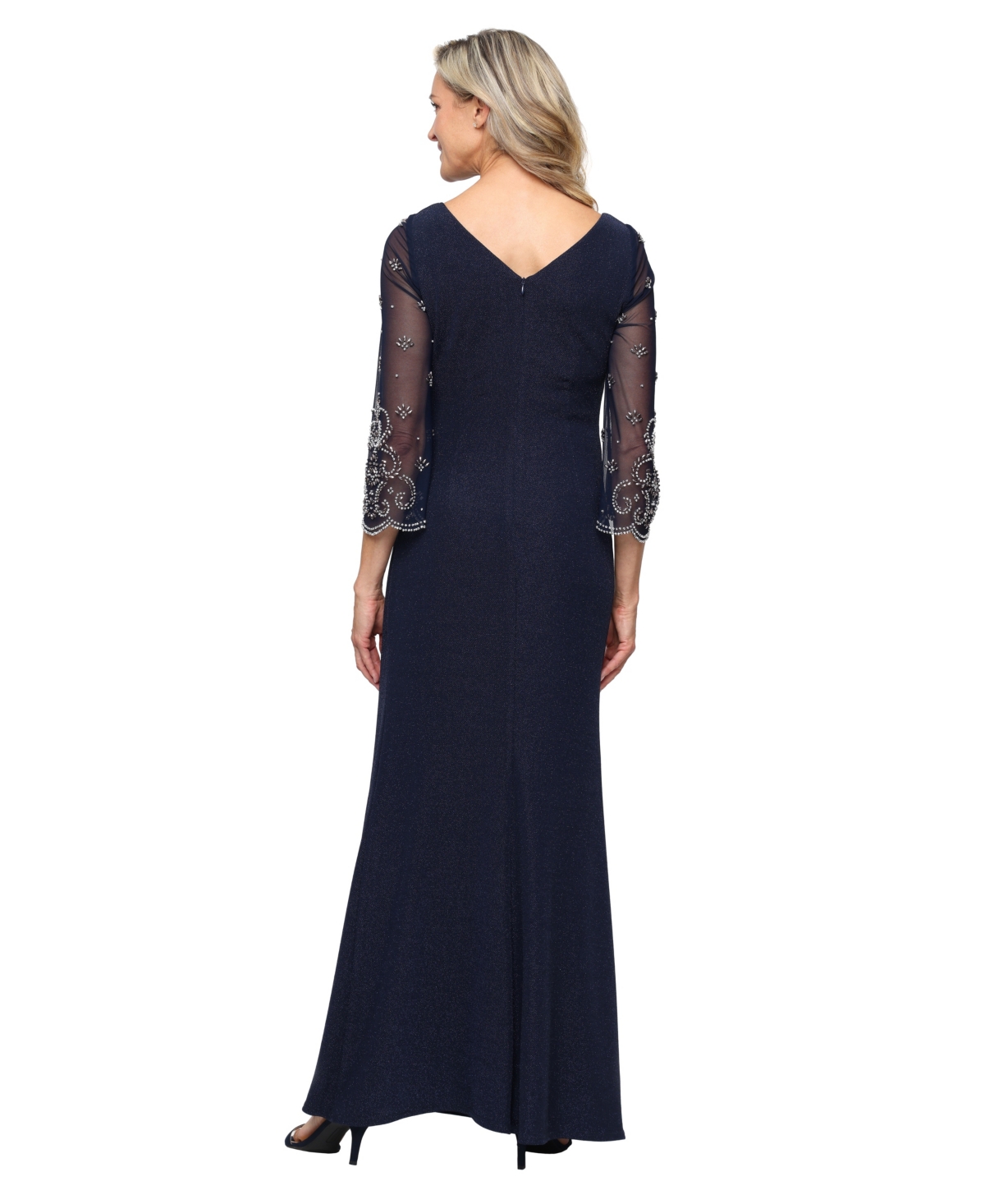 Alex Evenings Women's Boat Neck Long Metallic Knit Ball Gown