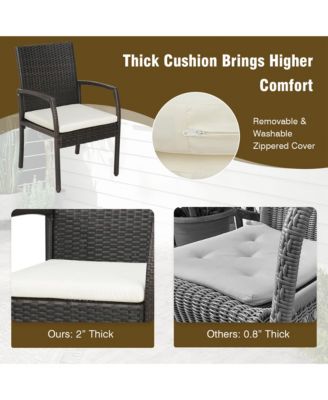 9 PCS Patio Rattan Dining Set with Acacia Wood Table, Cushions, 1.9" Umbrella Hole