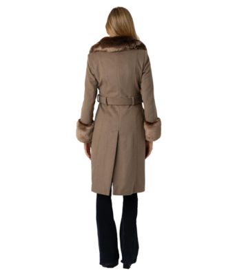 Women's Belted W/Faux Fur Collar & Cuff