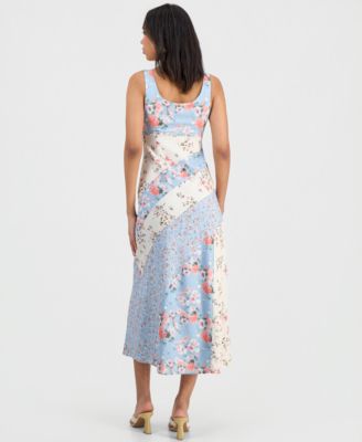 Juniors' Mixed Floral Scoop-Neck Midi Dress