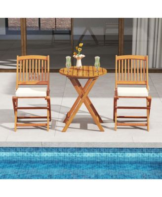 Outdoor Folding Chairs Set of 4 Acacia Wood High-Back Chair with Seat Cushions
