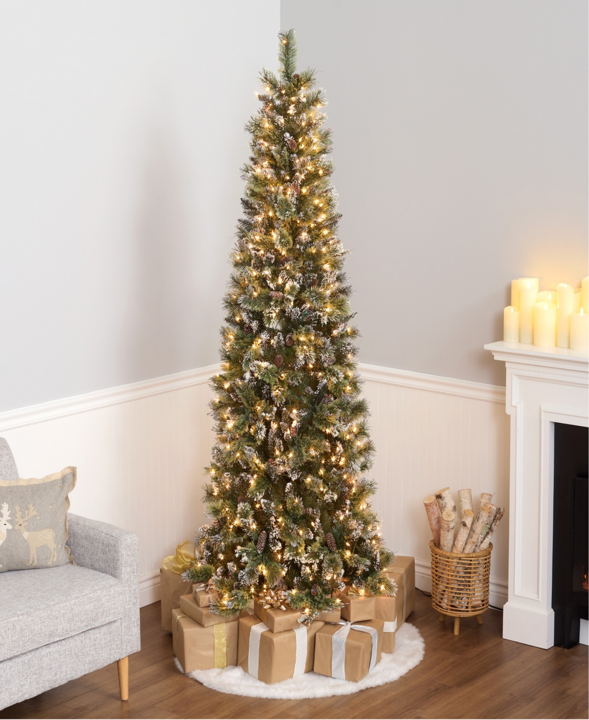 National Tree Company Glittery Bristle R Slim Pine Tree with Lights, 90"