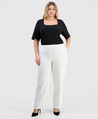 Plus Size Stretch Crepe Press-Pleat Straight-Leg Pants 