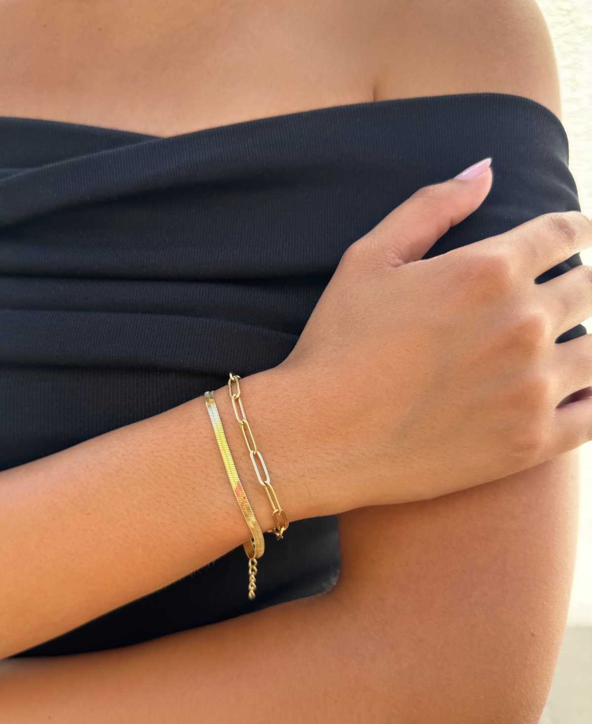 Adornia Tarnish Resistant Gold 2-Chain Bracelet Set